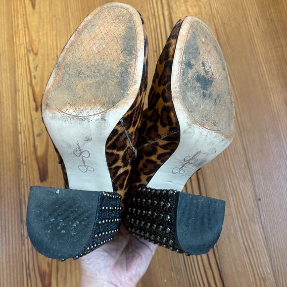 Jessica Simpson leather cheetah print studded heel booties SIZE 8.5 - Picture 6 of 7